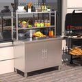 AECOJOY Stainless Steel Table with Cabinet 40"x20" Prep Table for Commercial Kitchen Countertop