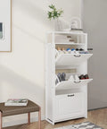 HAIOOU Shoe Storage Cabinet, Wood Shoe Cabinet with Adjustable Shelf for Entryway with 3 Flip Drawers, Rustic Brown