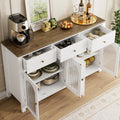 Homfa 55'' Large Sideboard Buffet Cabinet, Kitchen Storage Cabinet with 3 Drawers and 4 Glass Doors, Wood Coffee Bar Cabinet for Living Room, White