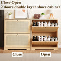 Hommpa Rattan Shoe Cabinet with 2 Flip Drawers & Adjustable Shelves 5 Tier Freestanding Tipping Bucket Shoes Storage Closet for 16 Pairs Narrow Console Table Modern Boho Entryway Shoe Rack Organizer