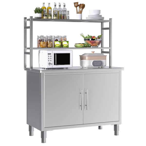 AECOJOY Stainless Steel Table with Cabinet 40"x20" Prep Table for Commercial Kitchen Countertop