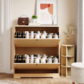 Hommpa Rattan Shoe Cabinet with 2 Flip Drawers & Adjustable Shelves 5 Tier Freestanding Tipping Bucket Shoes Storage Closet for 16 Pairs Narrow Console Table Modern Boho Entryway Shoe Rack Organizer