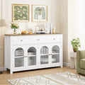 Homfa 55'' Large Sideboard Buffet Cabinet, Kitchen Storage Cabinet with 3 Drawers and 4 Glass Doors, Wood Coffee Bar Cabinet for Living Room, White