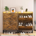 HAIOOU Shoe Storage Cabinet, Wood Shoe Cabinet with Adjustable Shelf for Entryway with 3 Flip Drawers, Rustic Brown