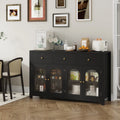 Homfa 55'' Large Sideboard Buffet Cabinet, Kitchen Storage Cabinet with 3 Drawers and 4 Glass Doors, Wood Coffee Bar Cabinet for Living Room, White