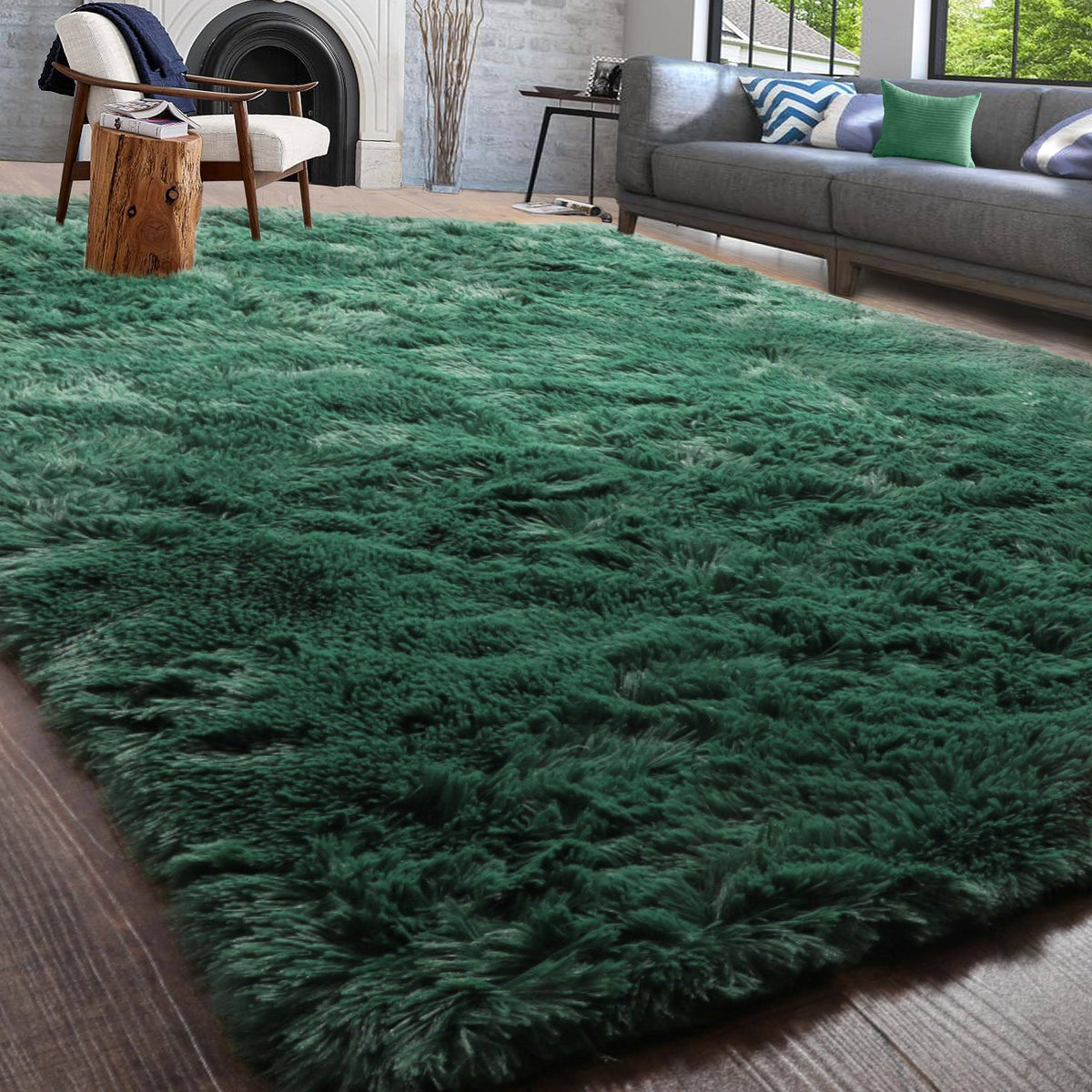 PAGISOFE Dark Green Area Rug for Bedroom, Living Room Aesthetic, Soft Shaggy Fluffy Rugs for Boys Room Kids Nursery Playroom, Plush Indoor Floor