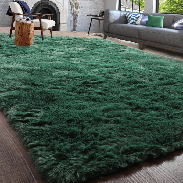PAGISOFE Dark Green Area Rug for Bedroom, Living Room Aesthetic, Soft Shaggy Fluffy Rugs for Boys Room Kids Nursery Playroom, Plush Indoor Floor