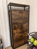 HAIOOU Shoe Storage Cabinet, Wood Shoe Cabinet with Adjustable Shelf for Entryway with 3 Flip Drawers, Rustic Brown