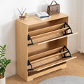 Hommpa Rattan Shoe Cabinet with 2 Flip Drawers & Adjustable Shelves 5 Tier Freestanding Tipping Bucket Shoes Storage Closet for 16 Pairs Narrow Console Table Modern Boho Entryway Shoe Rack Organizer