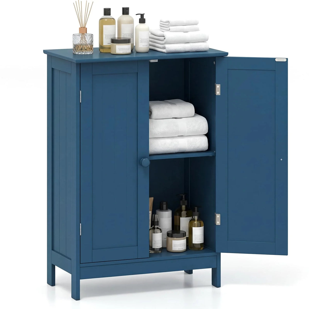 Tangkula Bathroom Storage Cabinet Freestanding Wooden Floor Cabinet