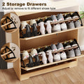 Hommpa Rattan Shoe Cabinet with 2 Flip Drawers & Adjustable Shelves 5 Tier Freestanding Tipping Bucket Shoes Storage Closet for 16 Pairs Narrow Console Table Modern Boho Entryway Shoe Rack Organizer