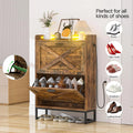 HAIOOU Shoe Storage Cabinet, Wood Shoe Cabinet with Adjustable Shelf for Entryway with 3 Flip Drawers, Rustic Brown