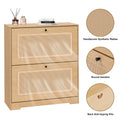 Hommpa Rattan Shoe Cabinet with 2 Flip Drawers & Adjustable Shelves 5 Tier Freestanding Tipping Bucket Shoes Storage Closet for 16 Pairs Narrow Console Table Modern Boho Entryway Shoe Rack Organizer