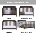 Oxford Baby Harper 4 - in - 1 Convertible Crib, Dove Gray, GREENGUARD Gold Certified, Wooden Crib