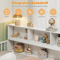 Full Size Montessori Floor Bed with Bookcase, Storage Shelves & Safety Fence Rails, Solid Wood Bed Frame for Kids, No Box Spring Needed