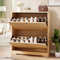 Hommpa Rattan Shoe Cabinet with 2 Flip Drawers & Adjustable Shelves 5 Tier Freestanding Tipping Bucket Shoes Storage Closet for 16 Pairs Narrow Console Table Modern Boho Entryway Shoe Rack Organizer