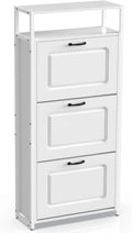 HAIOOU Shoe Storage Cabinet, Wood Shoe Cabinet with Adjustable Shelf for Entryway with 3 Flip Drawers, Rustic Brown
