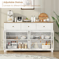 Homfa 55'' Large Sideboard Buffet Cabinet, Kitchen Storage Cabinet with 3 Drawers and 4 Glass Doors, Wood Coffee Bar Cabinet for Living Room, White